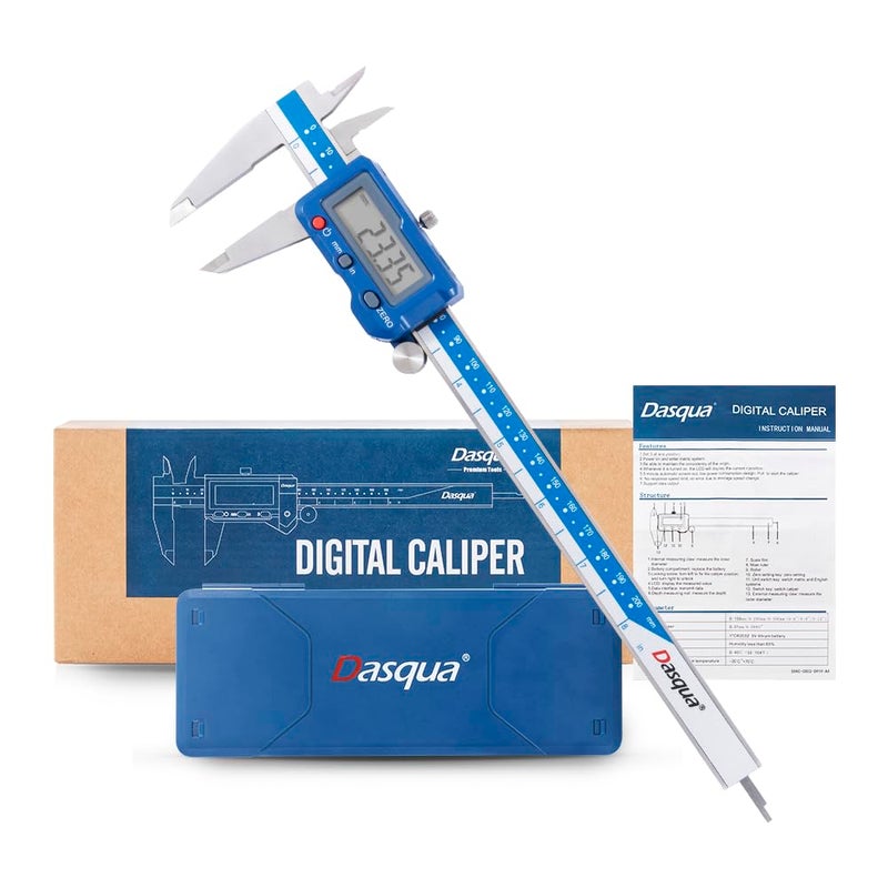 Dasqua 8”/200mm Digital Caliper, Stainless Steel Precision Measuring Tool with Advanced Dual Chip, Large LCD, Resolution 0.0005”/0.01mm, Accuracy ±0.001”/0.02mm - Image 1